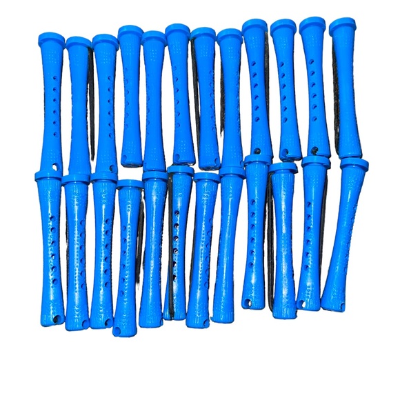 Short Blue Perm Rods Concave Rubber Band Closuer 24 Perm Rods Pre Owned. - Picture 1 of 3